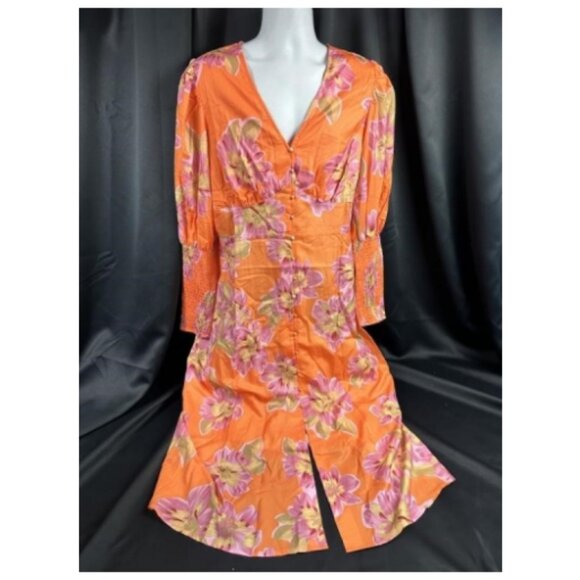 **In The Style** Midi Dress with Button Closure and Smocked Cuffs 14 NWT - Picture 2 of 14